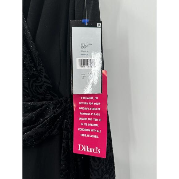 Tahari Arthur S Lavin Size 12p Black Velvet Wide Leg Jumpsuit Black Sparkle Slas - Picture 6 of 16